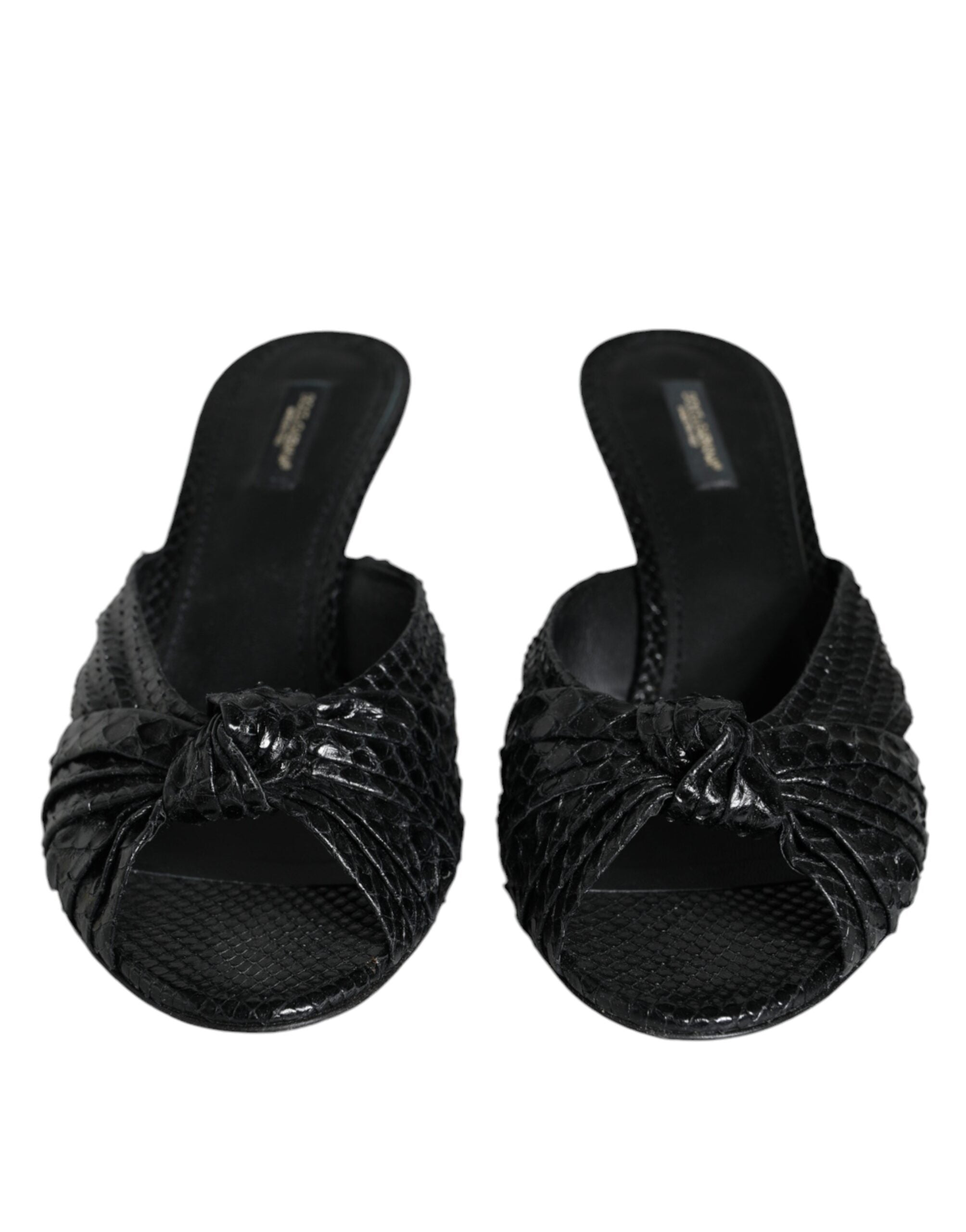 Dolce & Gabbana Black Leather Heels Slides Sandals Shoes - ACCEXO