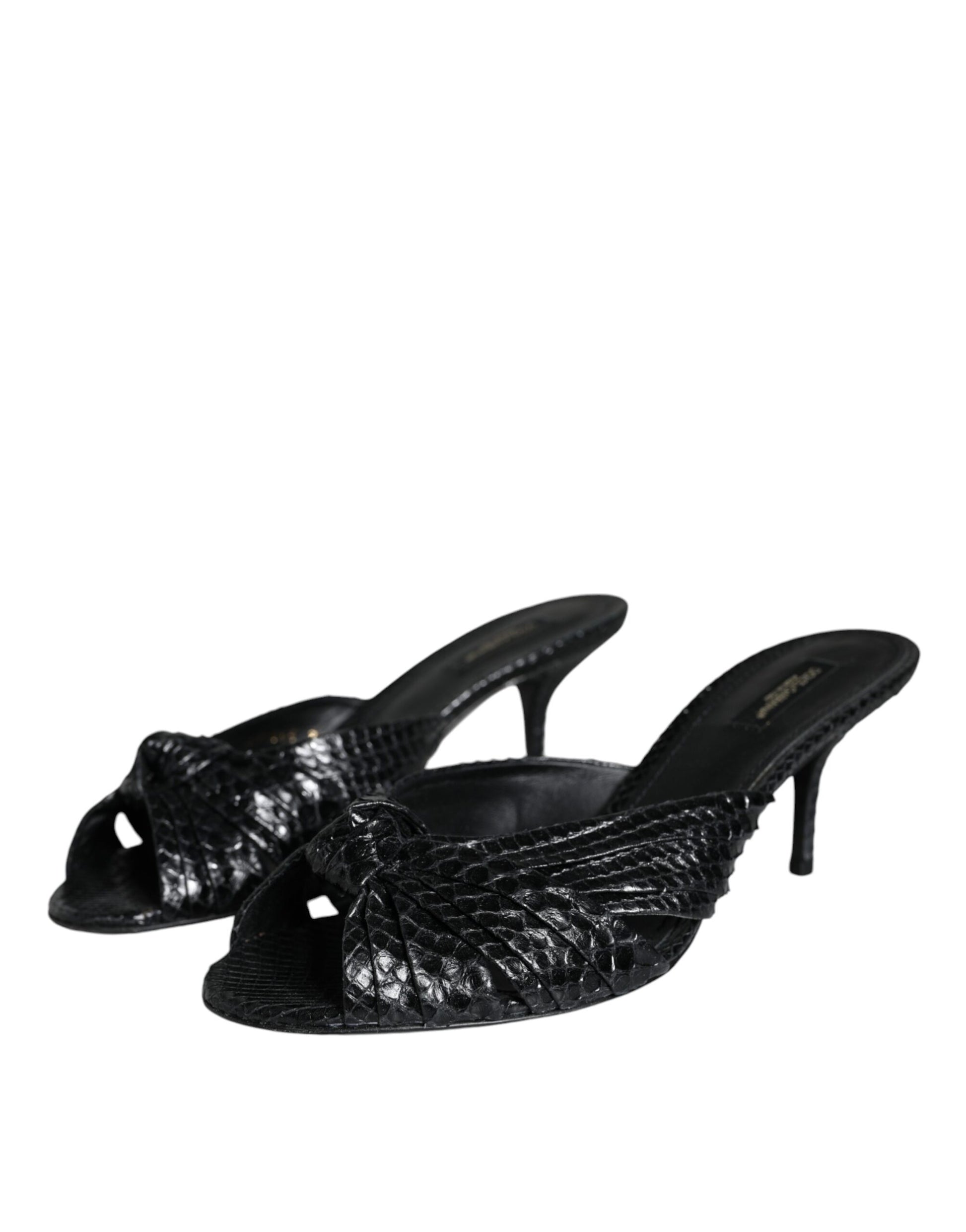 Dolce & Gabbana Black Leather Heels Slides Sandals Shoes - ACCEXO