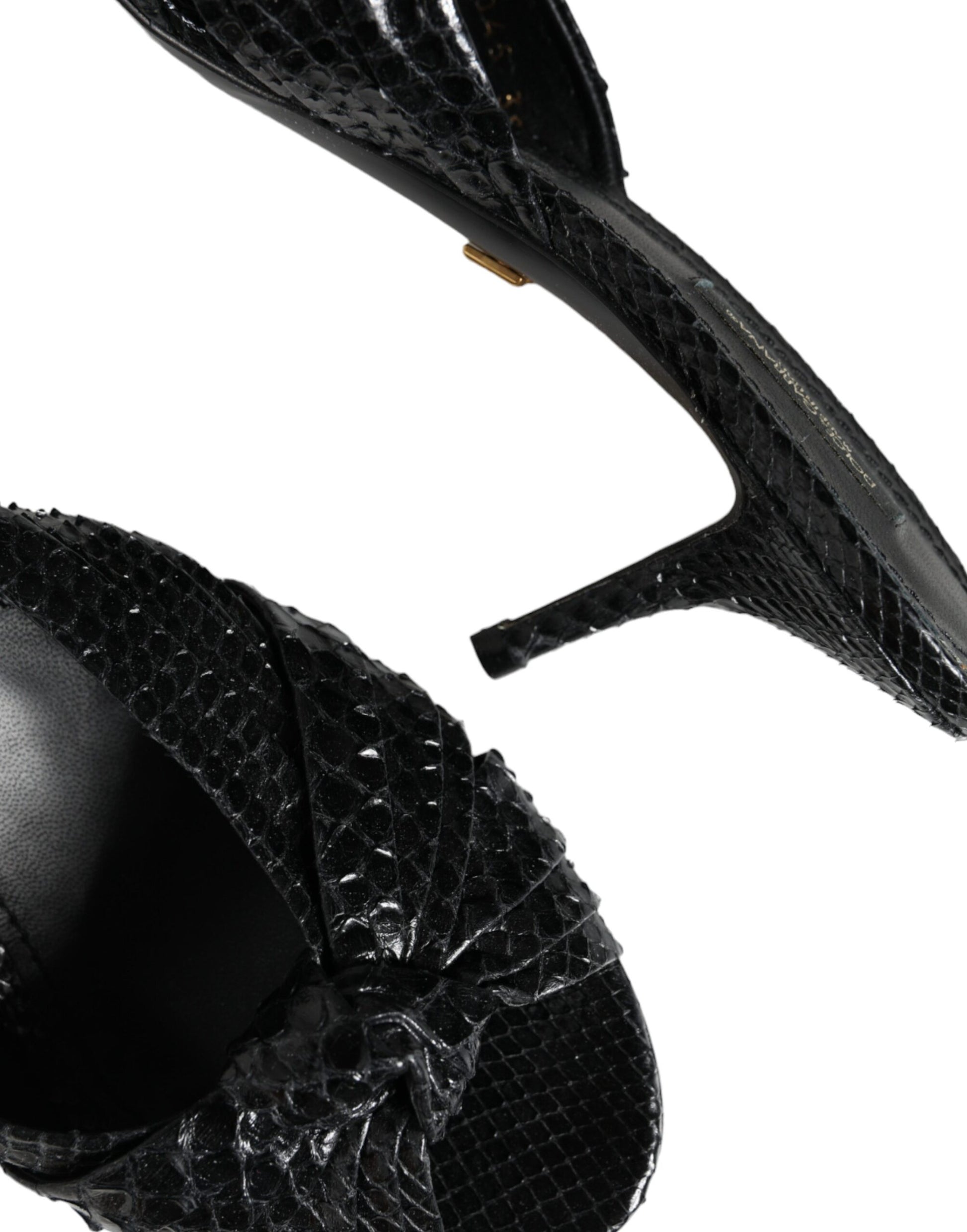 Dolce & Gabbana Black Leather Heels Slides Sandals Shoes - ACCEXO