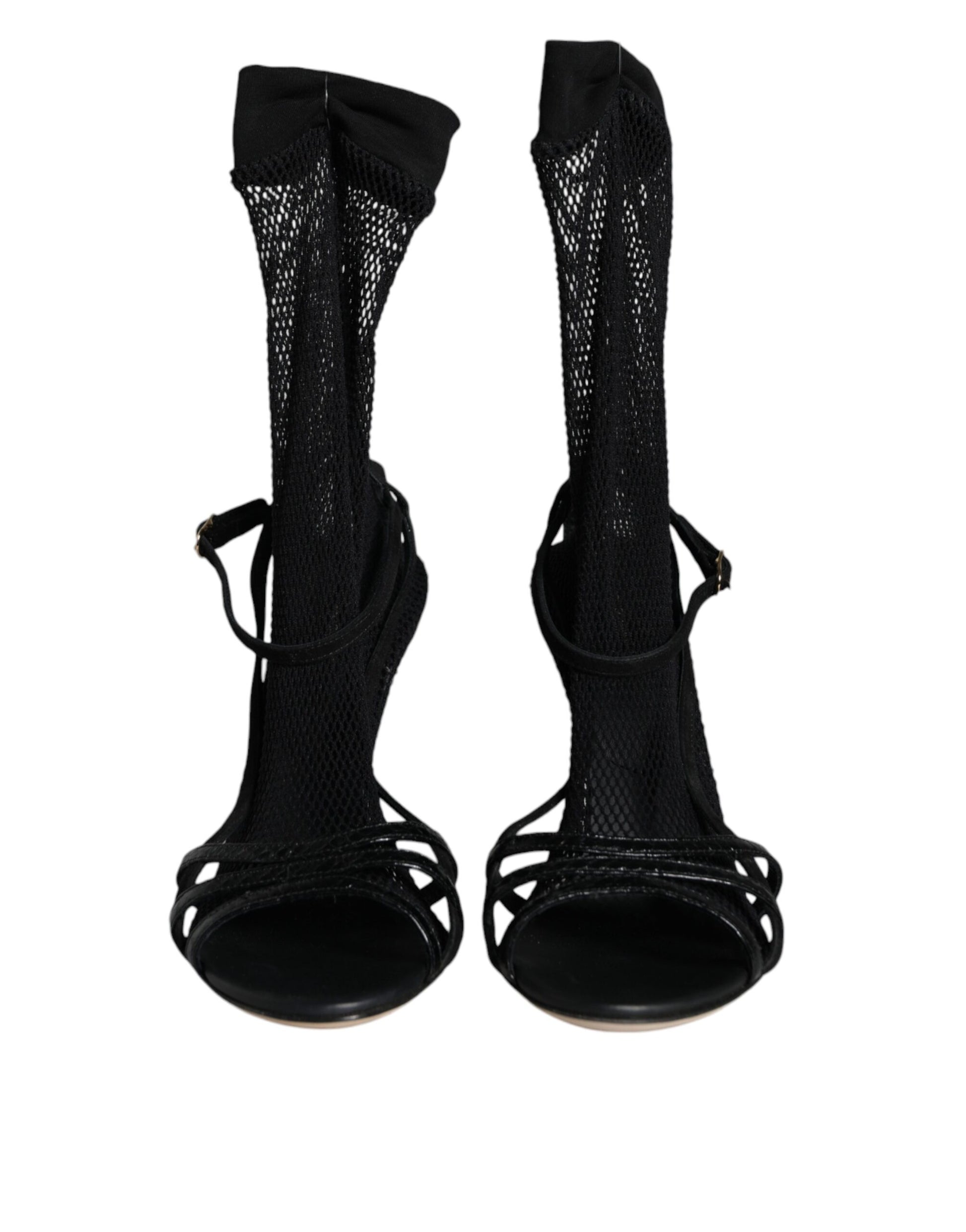 Dolce & Gabbana Black Mesh Stiletto Heels Sandals Shoes - ACCEXO