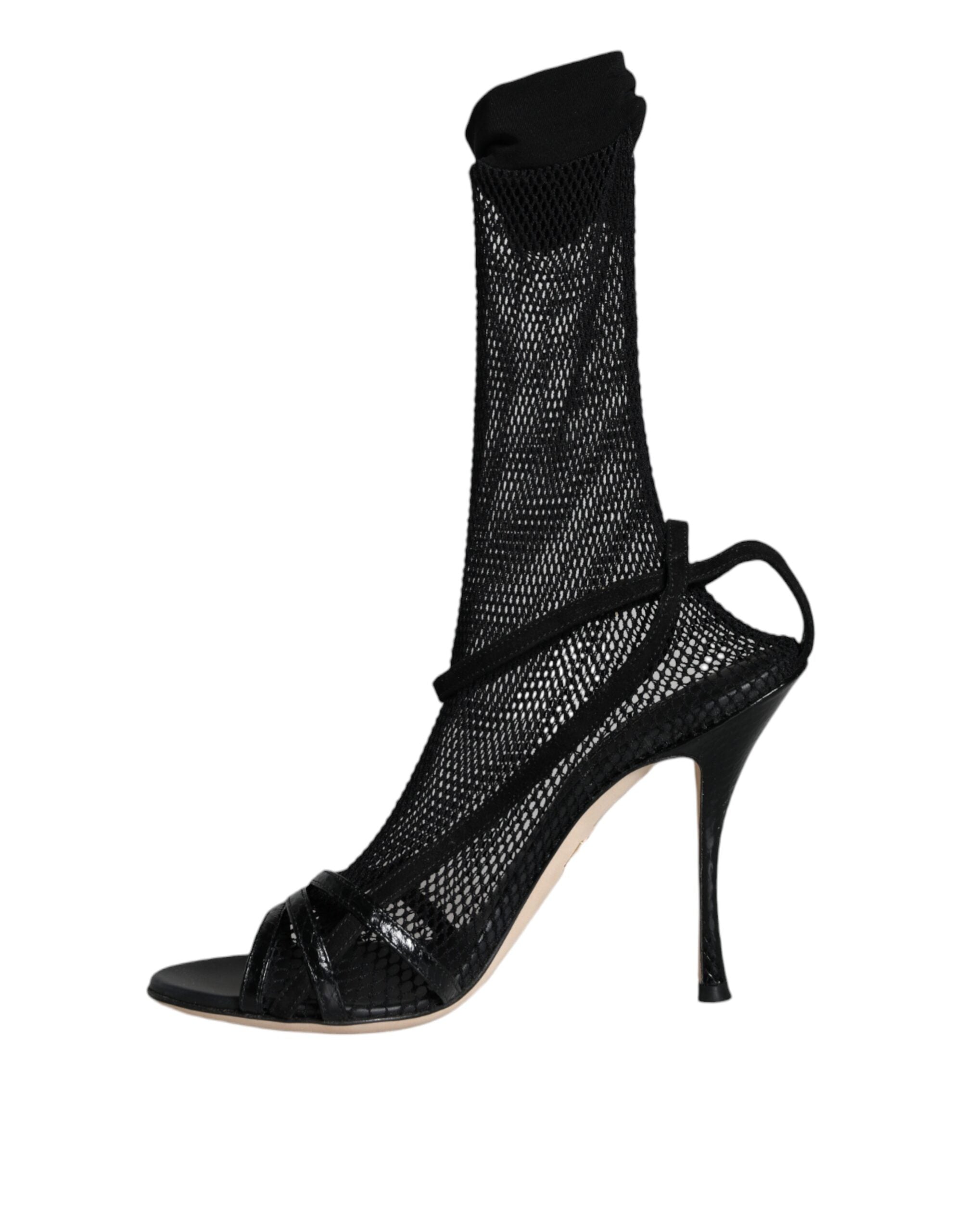 Dolce & Gabbana Black Mesh Stiletto Heels Sandals Shoes - ACCEXO
