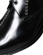 Dolce & Gabbana Black Leather Crystal Dress Formal Shoes - ACCEXO