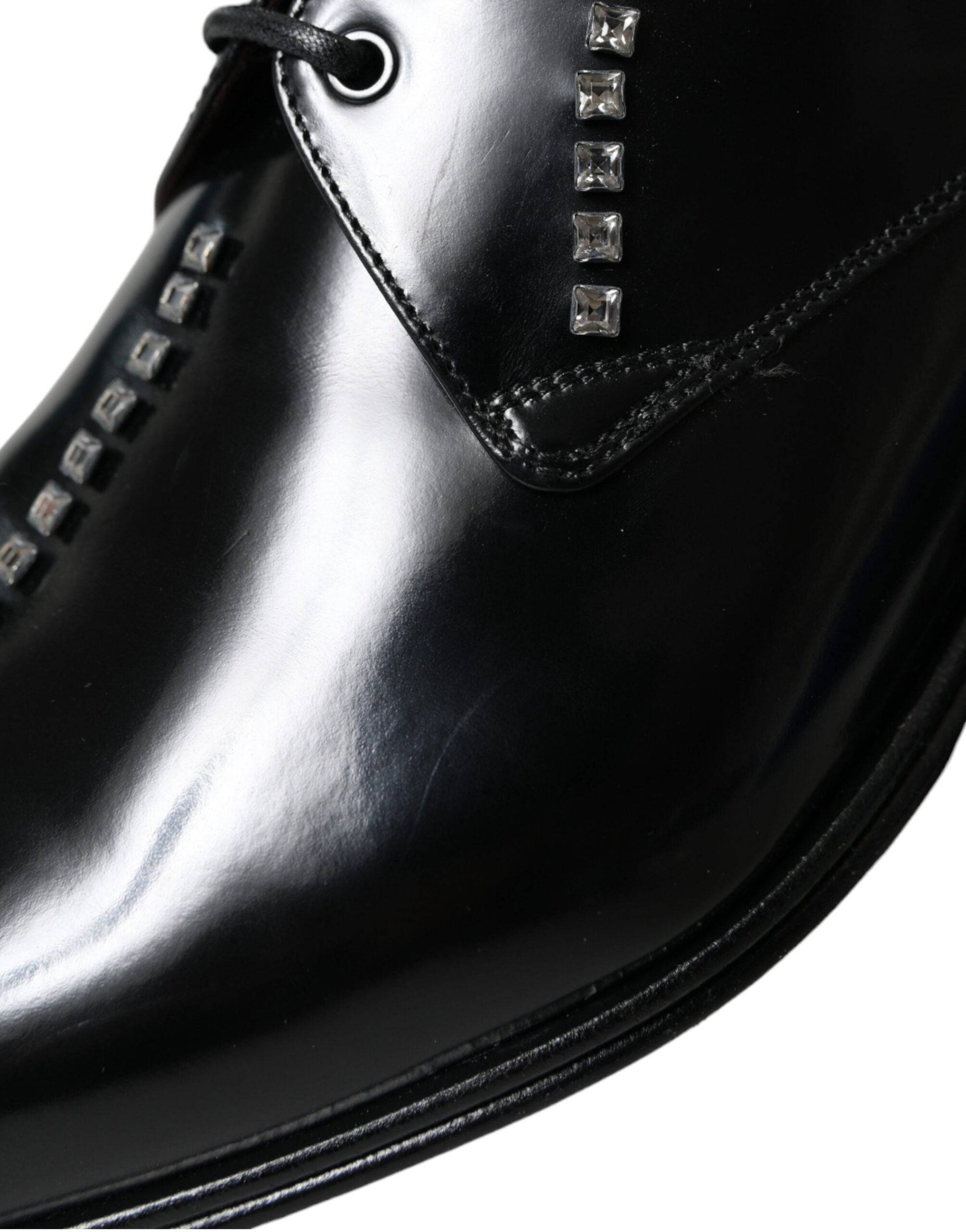 Dolce & Gabbana Black Leather Crystal Dress Formal Shoes - ACCEXO