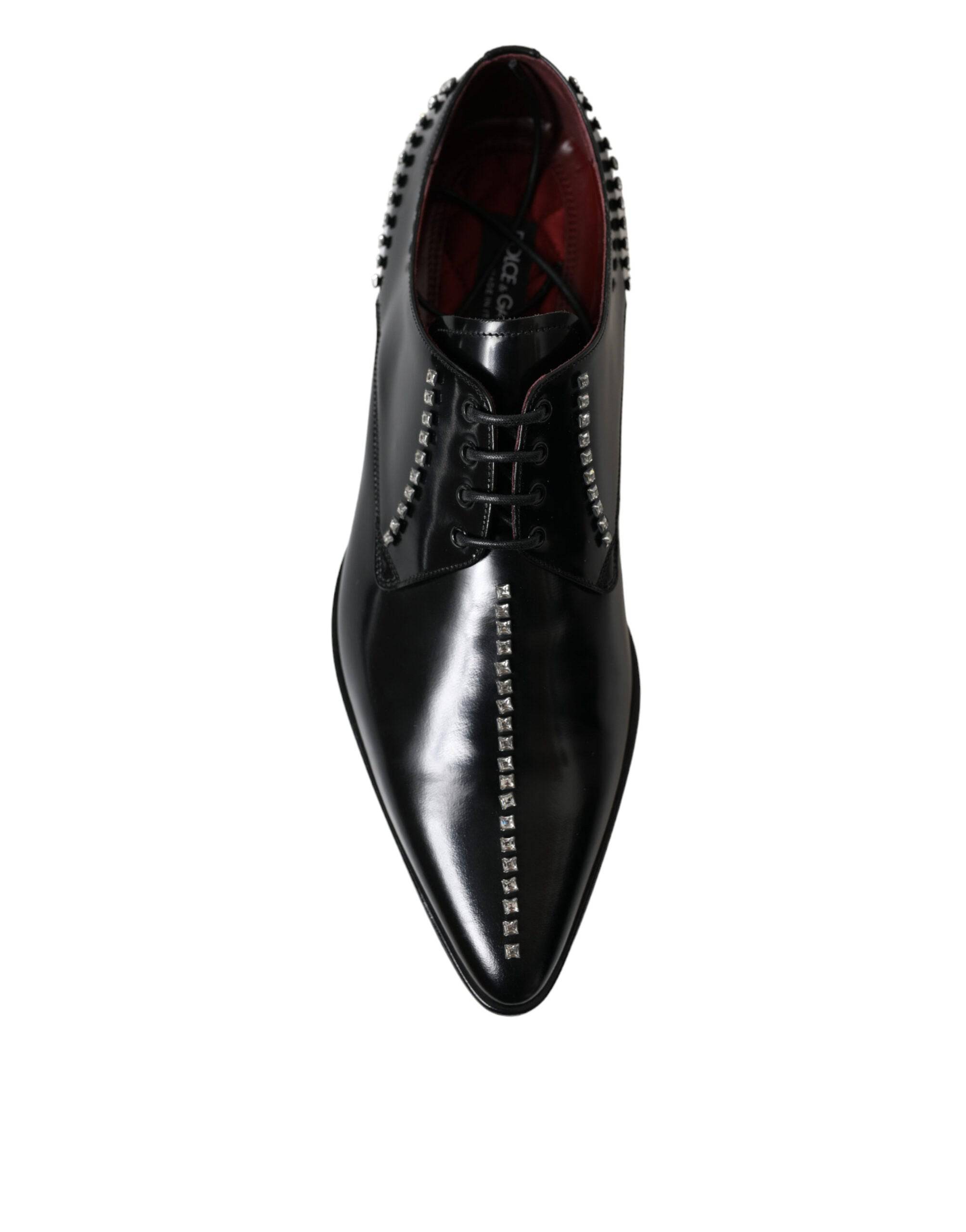 Dolce & Gabbana Black Leather Crystal Dress Formal Shoes - ACCEXO