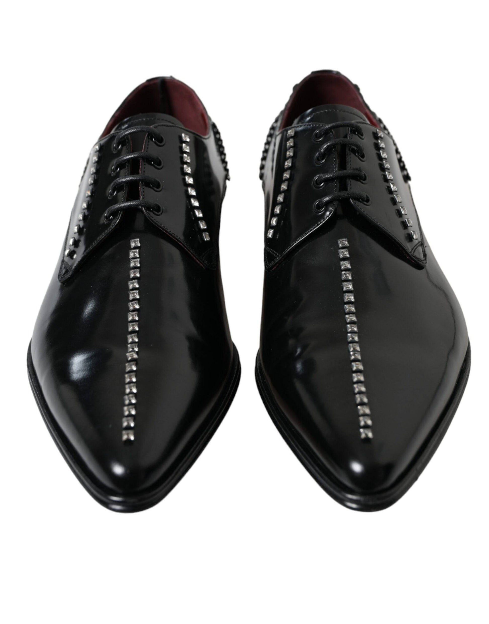 Dolce & Gabbana Black Leather Crystal Dress Formal Shoes - ACCEXO