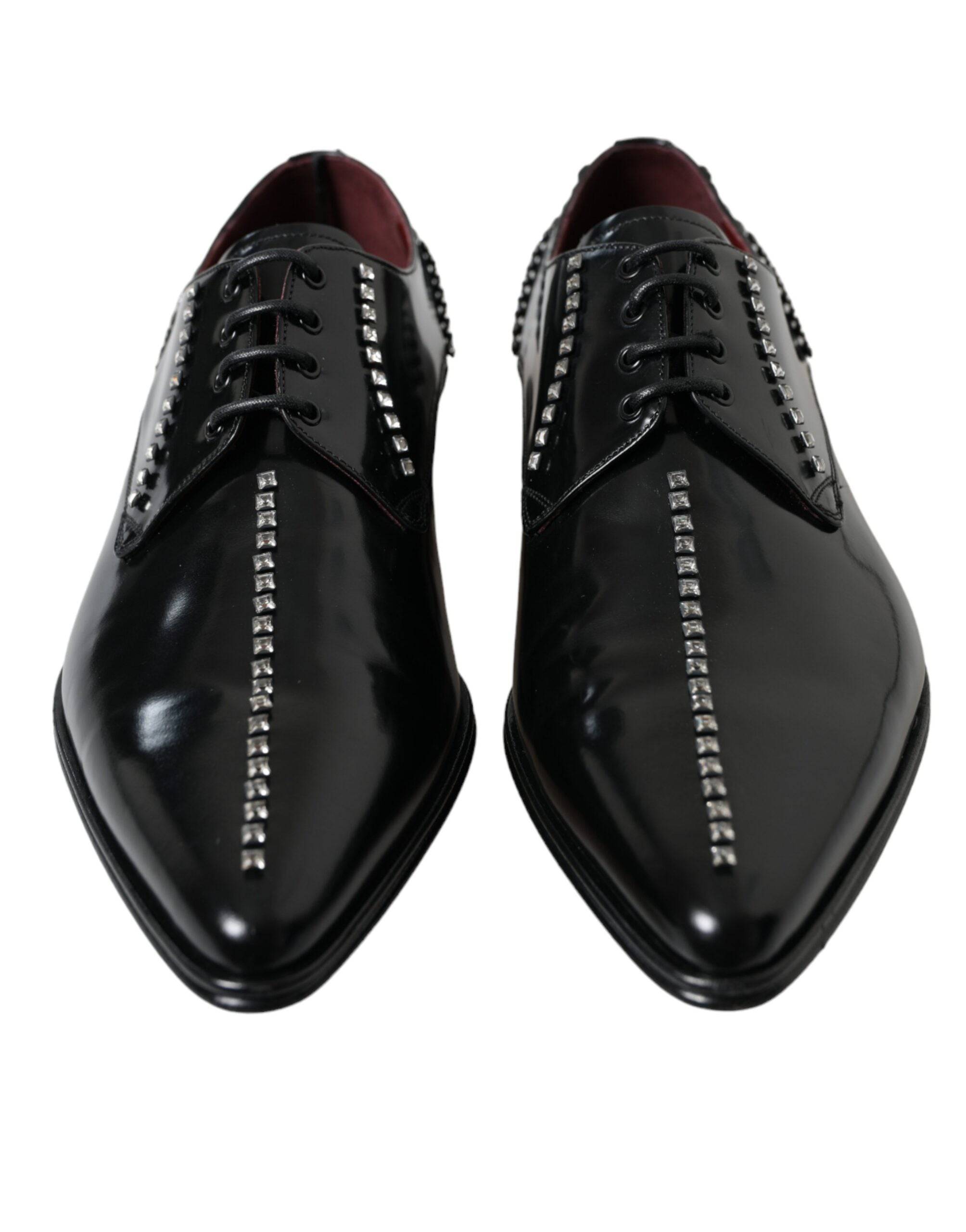 Dolce & Gabbana Black Leather Crystal Dress Formal Shoes - ACCEXO