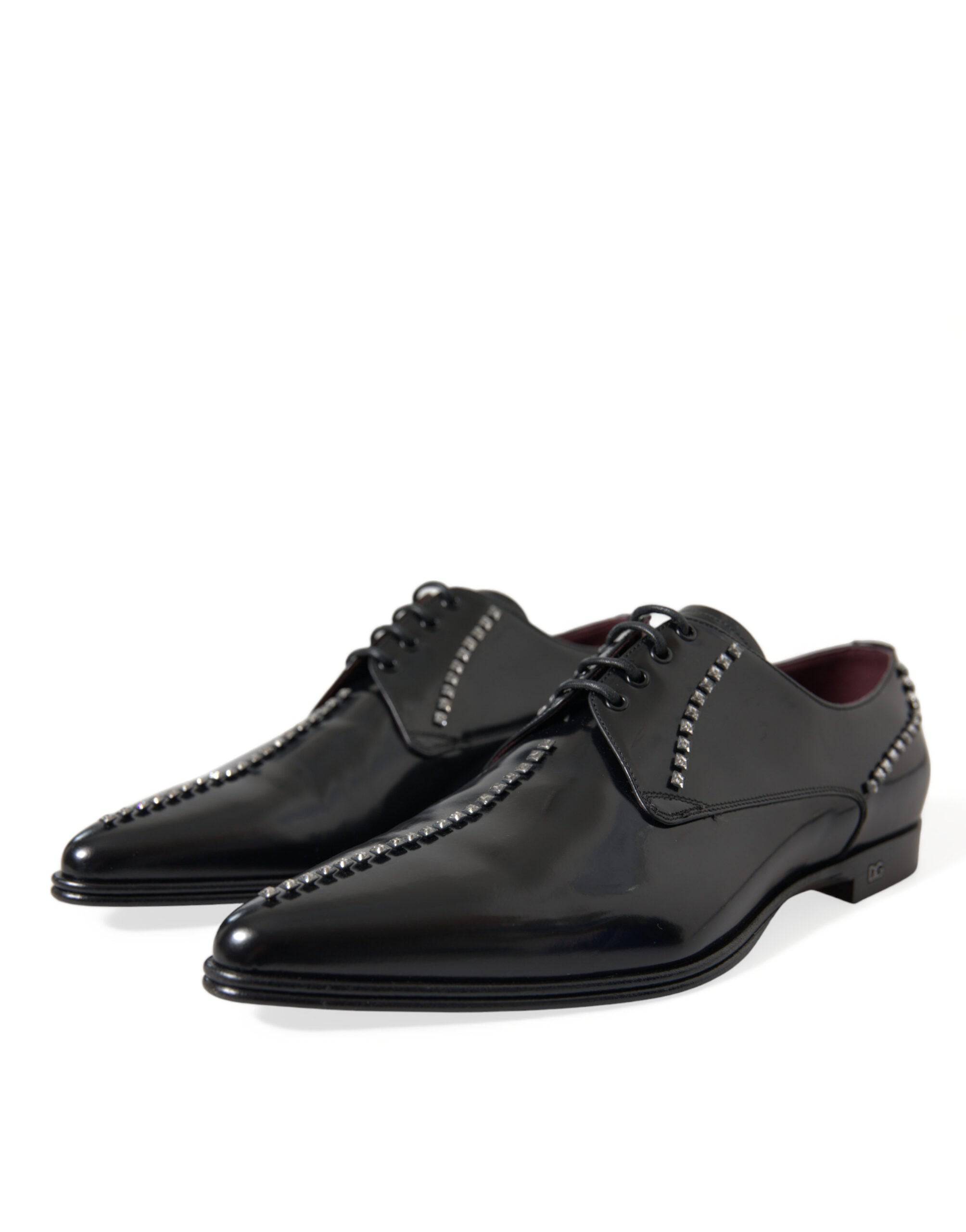 Dolce & Gabbana Black Leather Crystal Dress Formal Shoes - ACCEXO