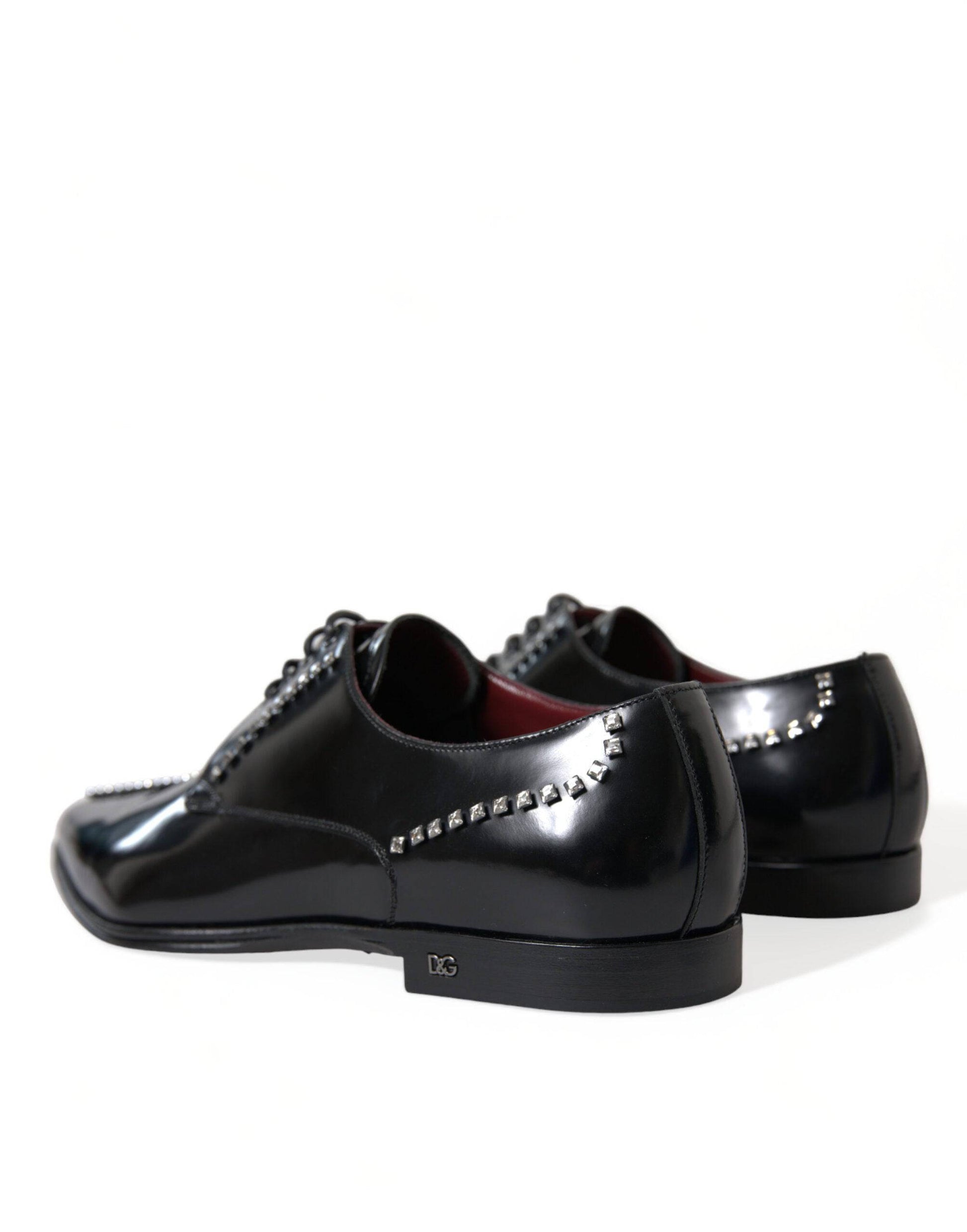 Dolce & Gabbana Black Leather Crystal Dress Formal Shoes - ACCEXO