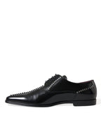 Dolce & Gabbana Black Leather Crystal Dress Formal Shoes - ACCEXO