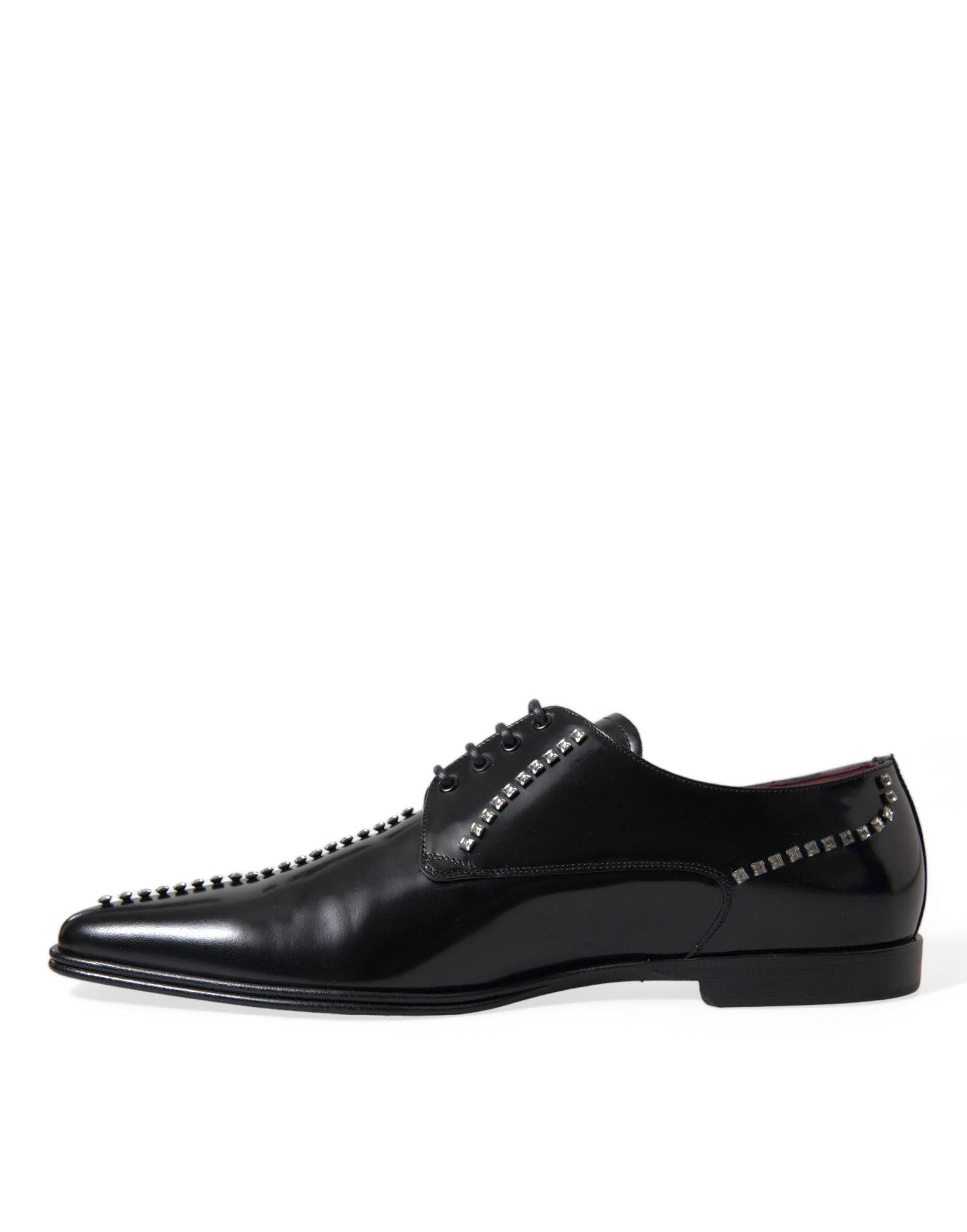Dolce & Gabbana Black Leather Crystal Dress Formal Shoes - ACCEXO