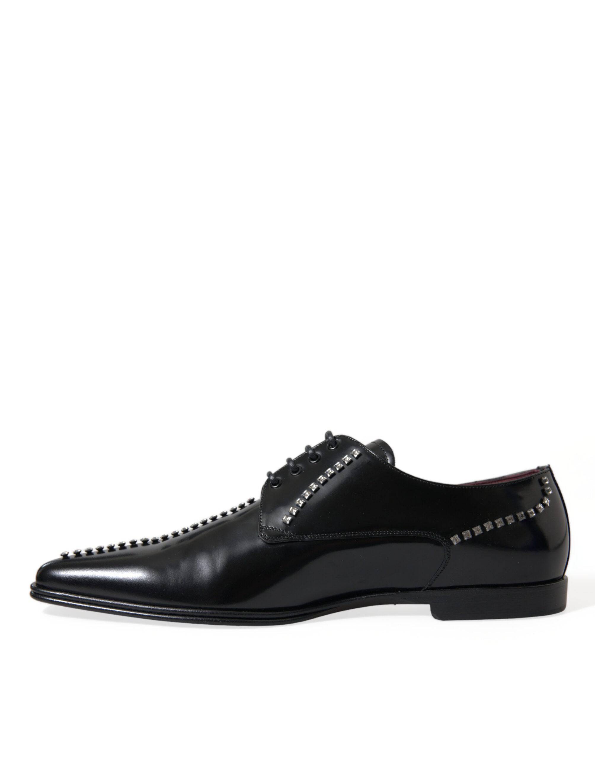 Dolce & Gabbana Black Leather Crystal Dress Formal Shoes - ACCEXO