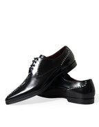 Dolce & Gabbana Black Leather Crystal Dress Formal Shoes - ACCEXO