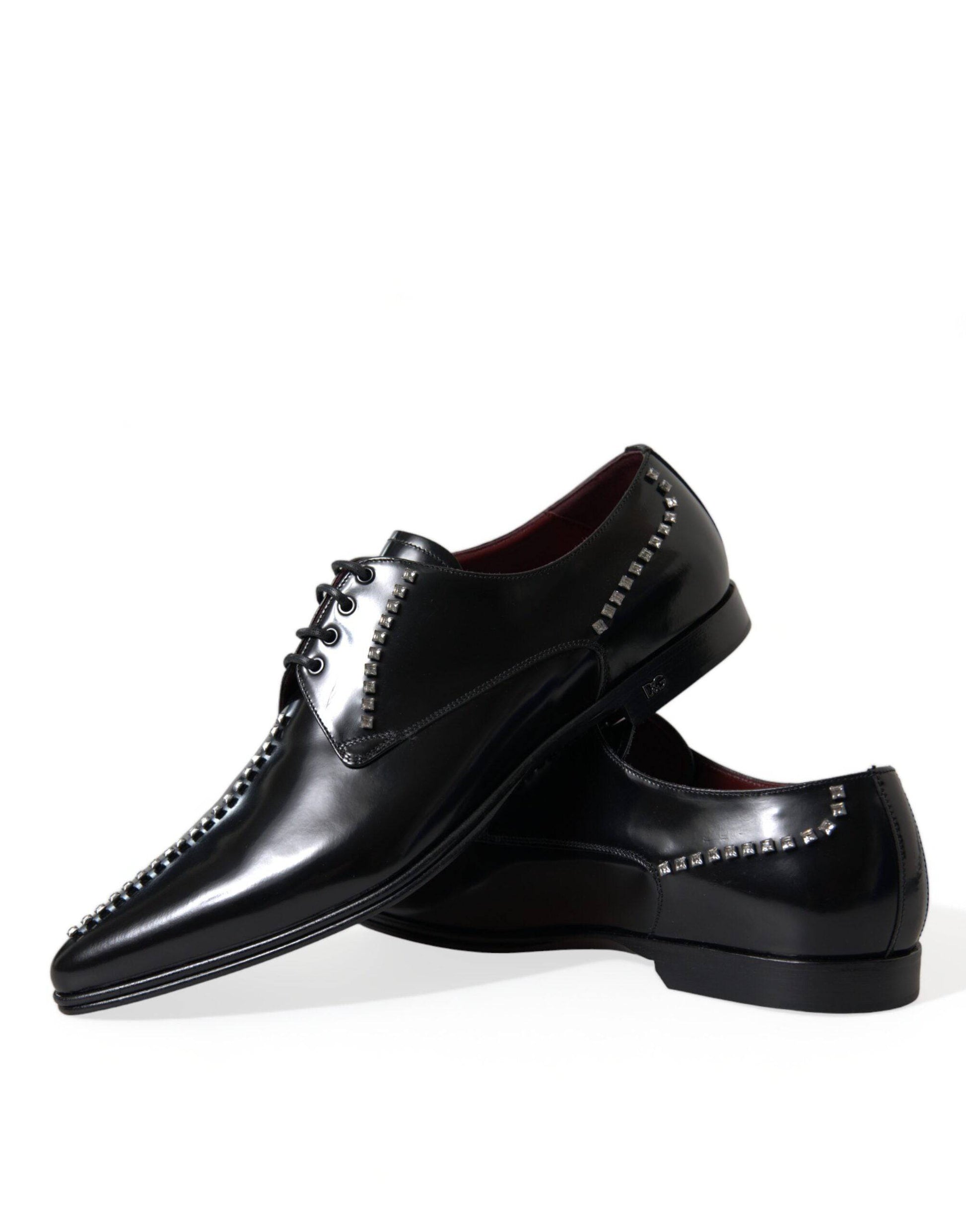Dolce & Gabbana Black Leather Crystal Dress Formal Shoes - ACCEXO