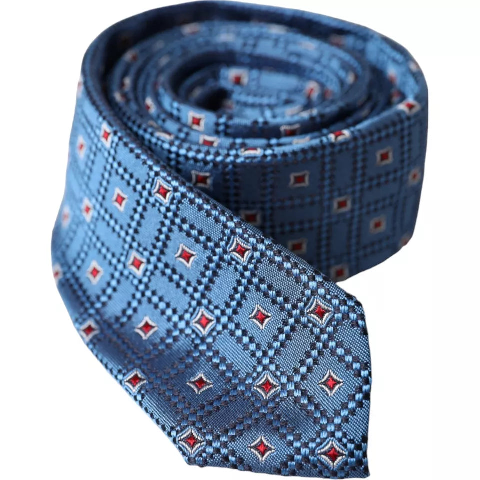 Dolce & Gabbana Blue Patterned 100% Silk Adjustable Men Tie - ACCEXO