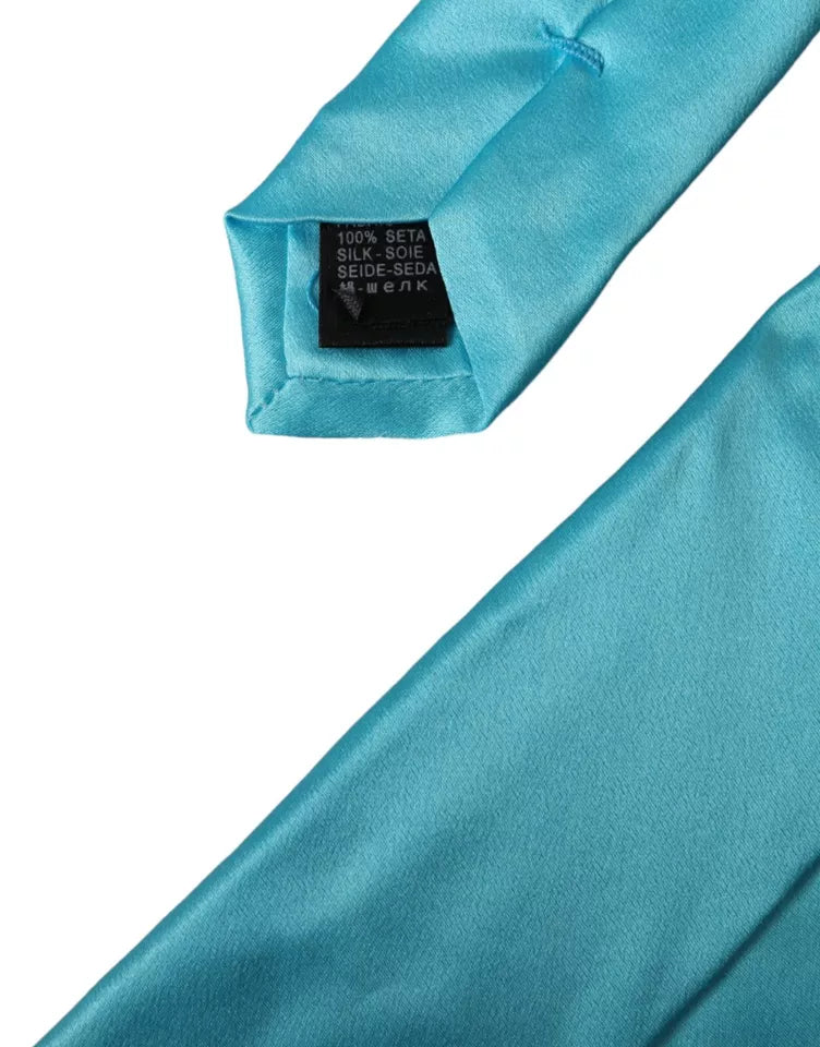 Dolce & Gabbana Light Blue Satin Silk Wide Adjustable Men Tie - ACCEXO