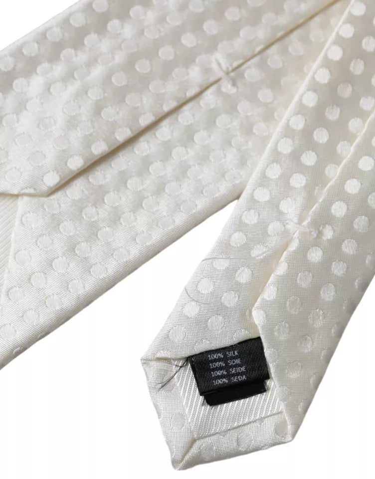 Dolce & Gabbana White Dotted Silk Classic Adjustable Men Tie - ACCEXO