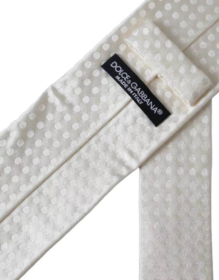 Dolce & Gabbana White Dotted Silk Classic Adjustable Men Tie - ACCEXO