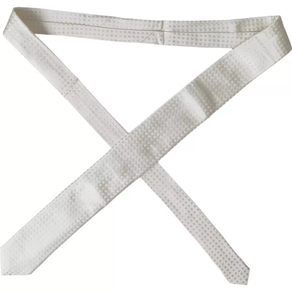 Dolce & Gabbana White Dotted Silk Classic Adjustable Men Tie - ACCEXO