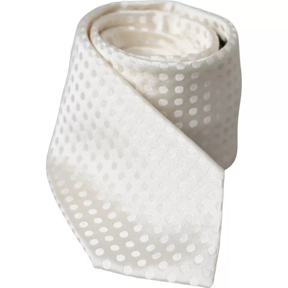 Dolce & Gabbana White Dotted Silk Classic Adjustable Men Tie - ACCEXO
