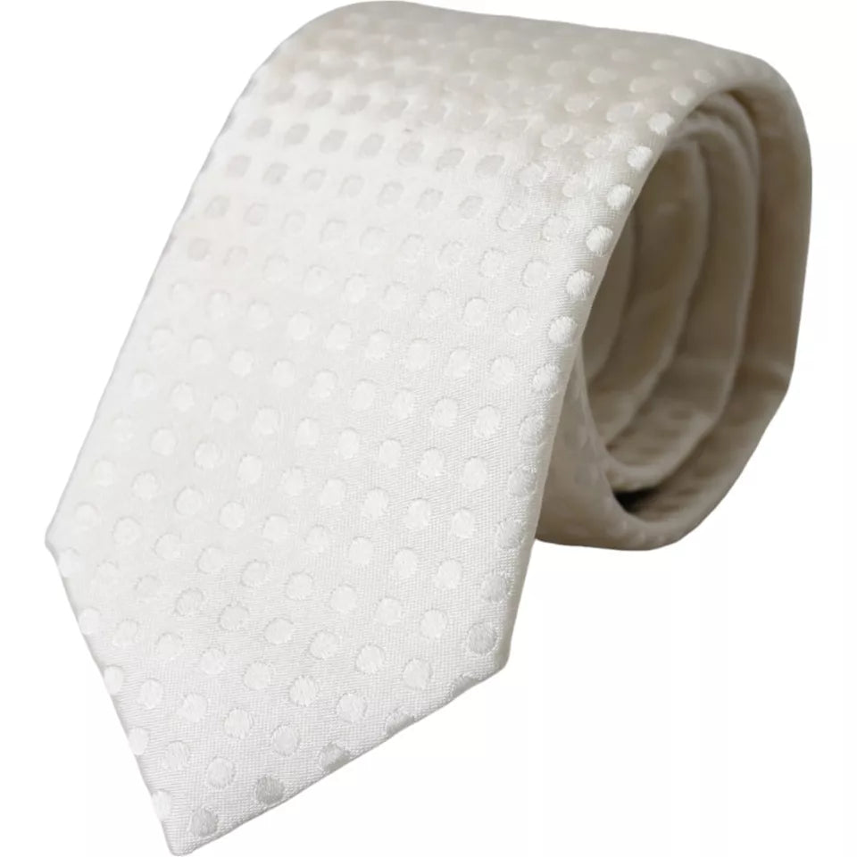 Dolce & Gabbana White Dotted Silk Classic Adjustable Men Tie - ACCEXO
