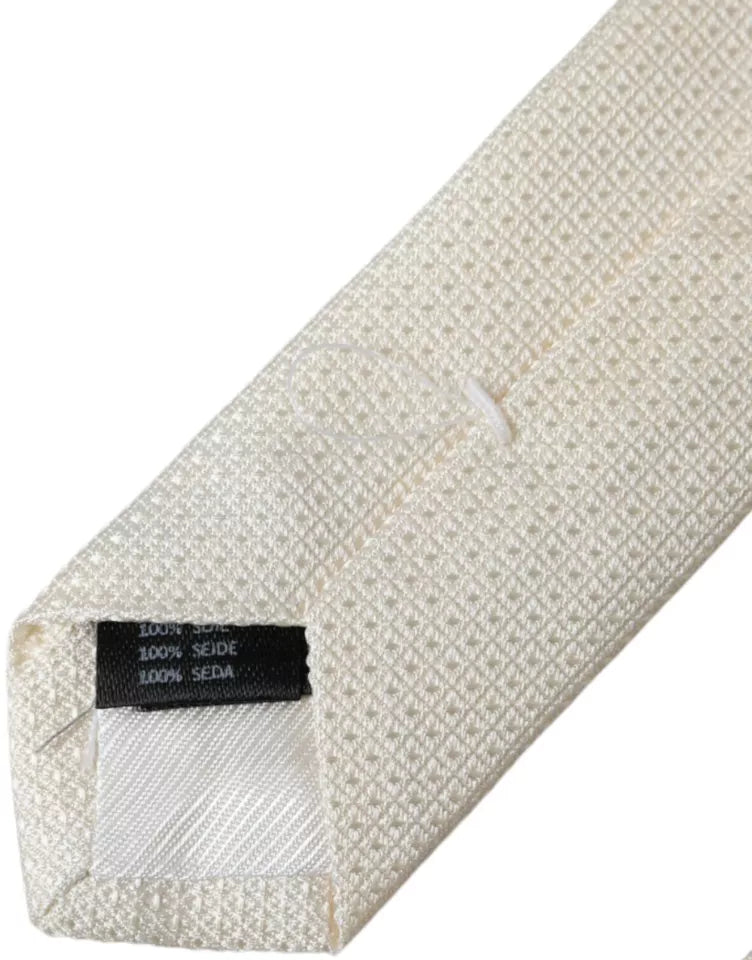 Dolce & Gabbana Off White Patterned Silk Classic Adjustable Tie - ACCEXO