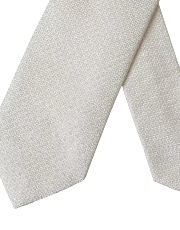 Dolce & Gabbana Off White Patterned Silk Classic Adjustable Tie - ACCEXO