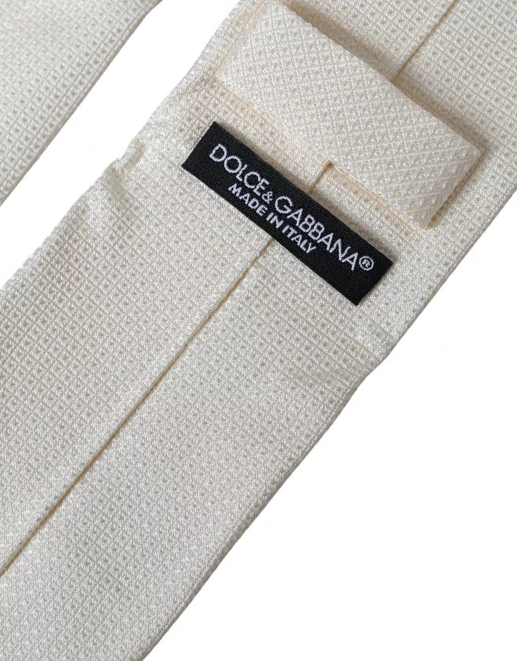 Dolce & Gabbana Off White Patterned Silk Classic Adjustable Tie - ACCEXO
