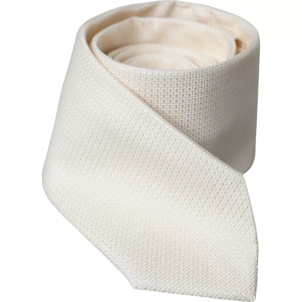 Dolce & Gabbana Off White Patterned Silk Classic Adjustable Tie - ACCEXO