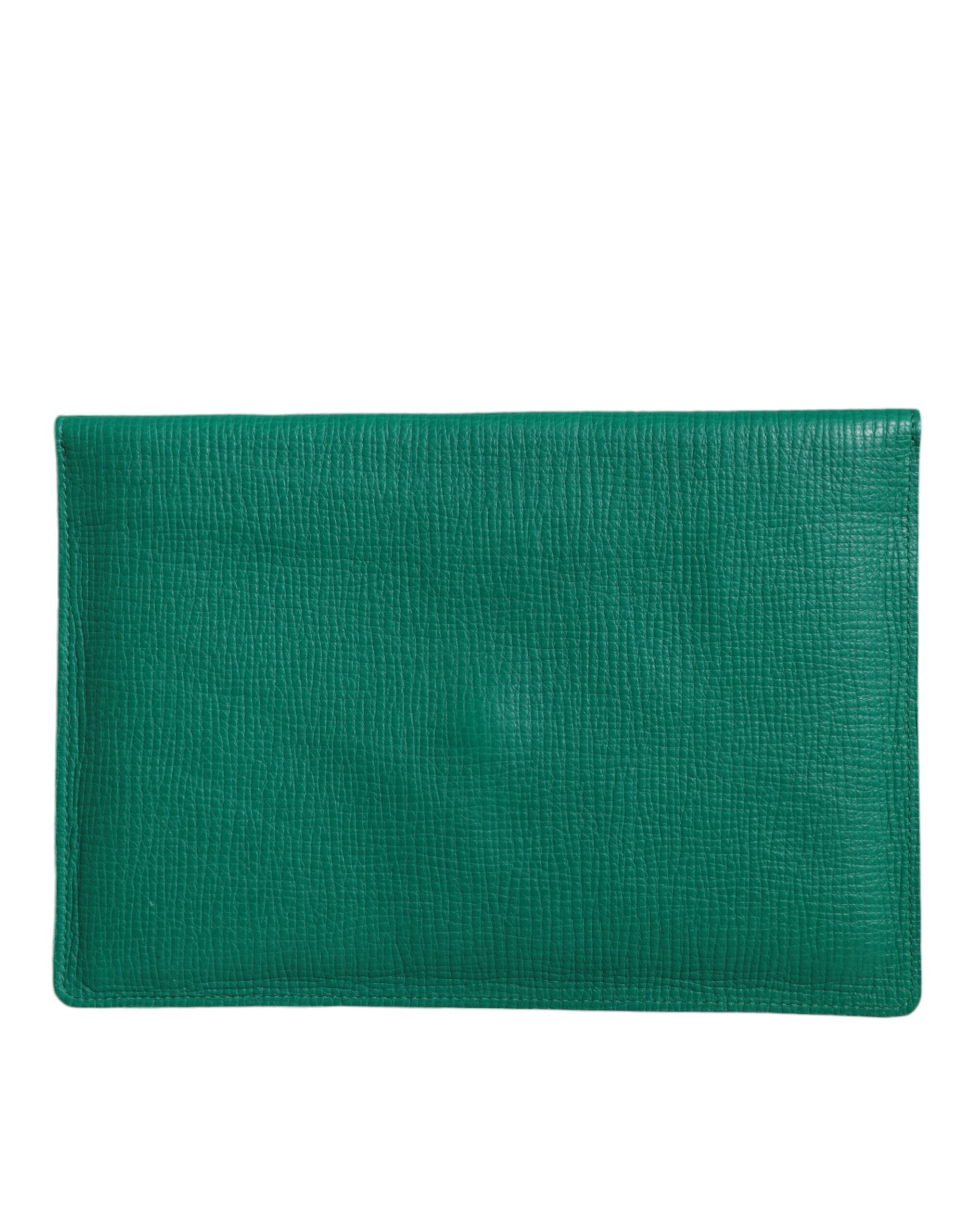 Dolce & Gabbana Green Leather Handbag Clutch Mini Purse Pouch Tablet Case - ACCEXO