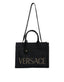 Versace Black Top Handle Canvas Leather Logo Crossbody Tote Bag - ACCEXO