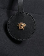 Versace Black Top Handle Canvas Leather Logo Crossbody Tote Bag - ACCEXO