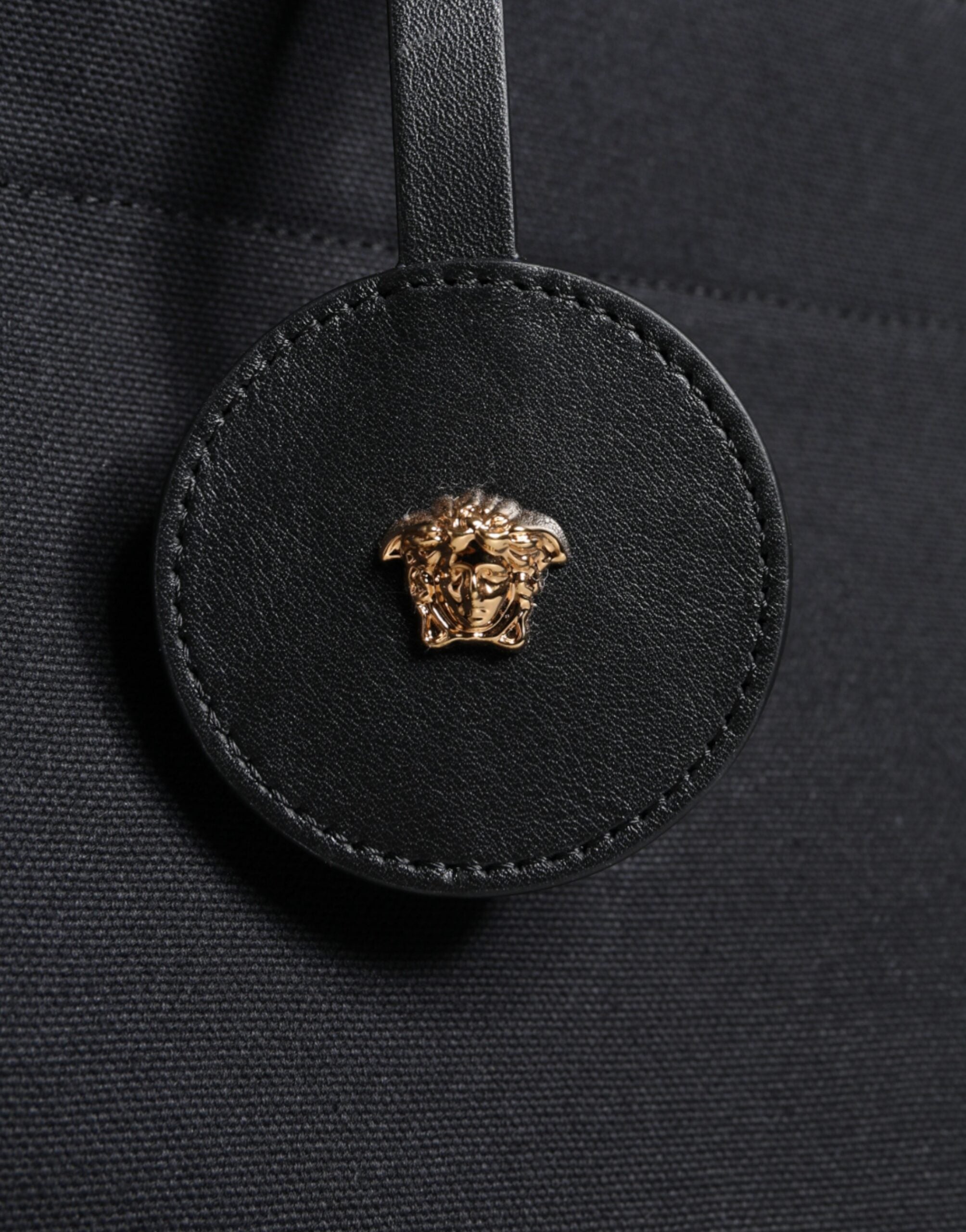 Versace Black Top Handle Canvas Leather Logo Crossbody Tote Bag - ACCEXO