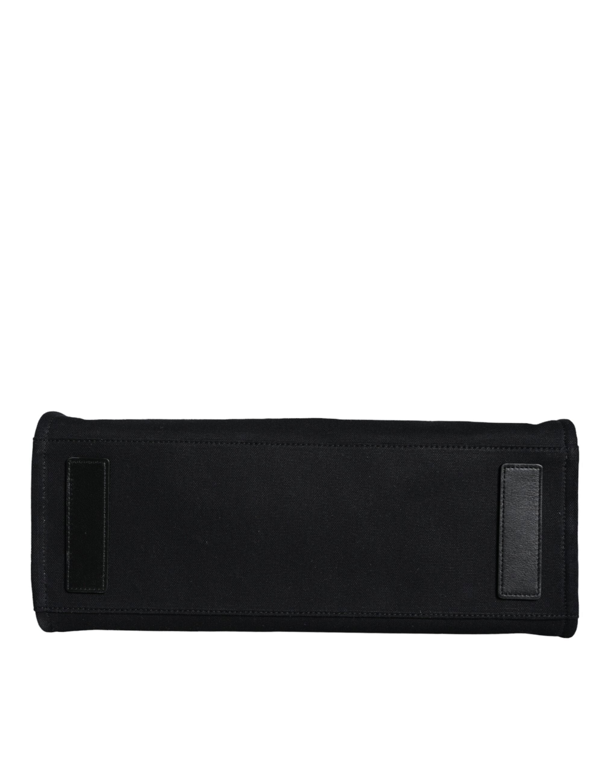 Versace Black Top Handle Canvas Leather Logo Crossbody Tote Bag - ACCEXO