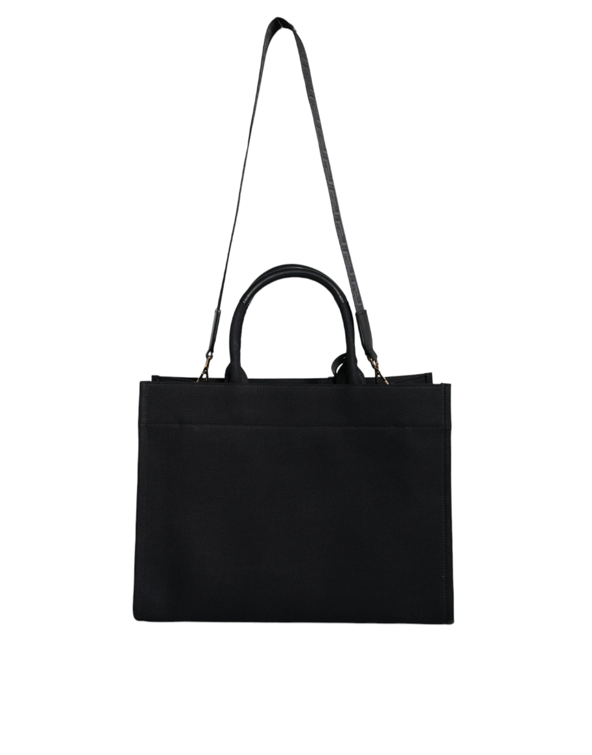 Versace Black Top Handle Canvas Leather Logo Crossbody Tote Bag - ACCEXO