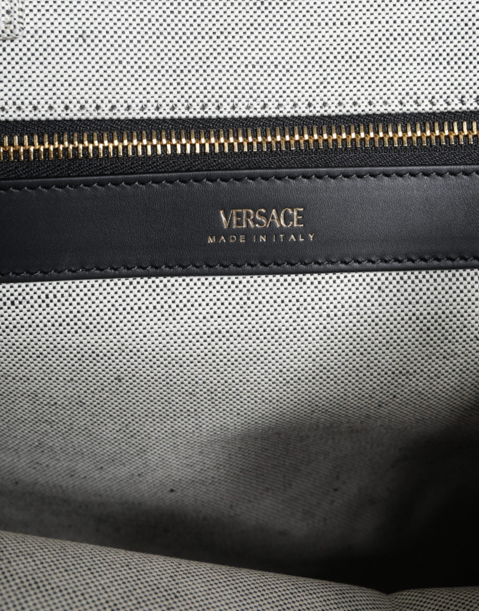 Versace White Top Handle Canvas Leather Logo Crossbody Tote Bag - ACCEXO