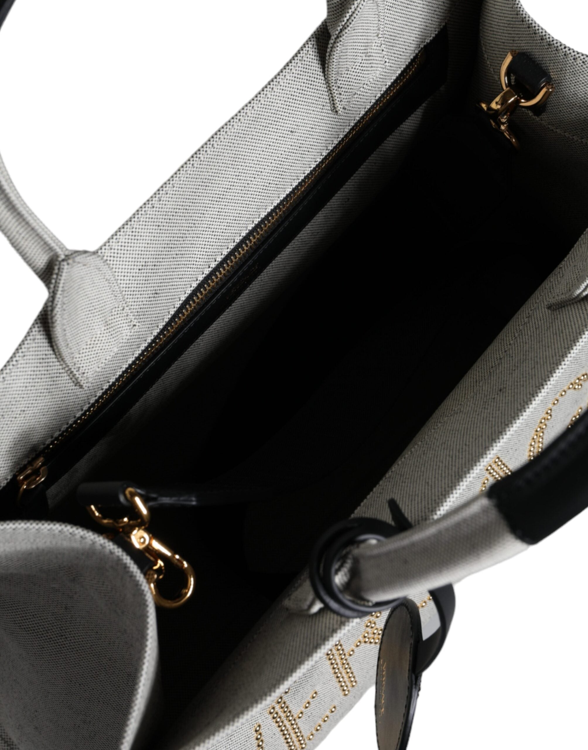 Versace White Top Handle Canvas Leather Logo Crossbody Tote Bag - ACCEXO