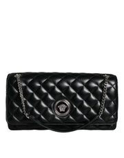 Versace Black Quilted Lambskin Leather Crossbody Shoulder Bag - ACCEXO