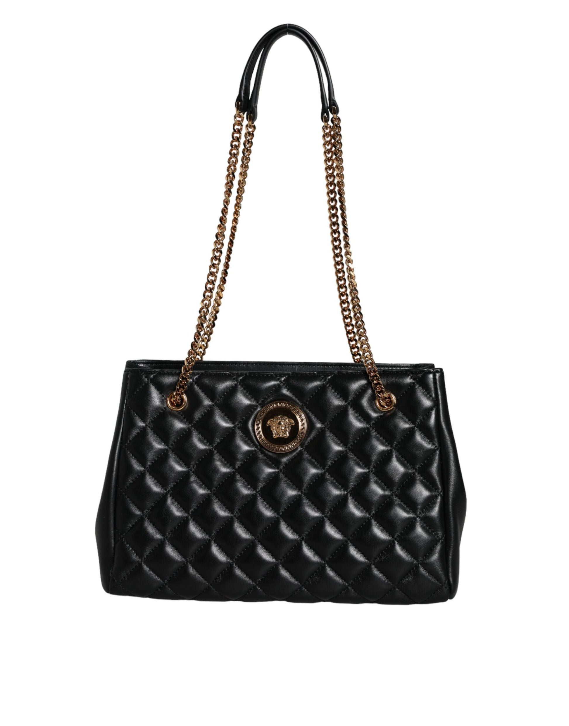 Versace Black Quilted Nappa Leather Shoulder Chain Strap Bag - ACCEXO