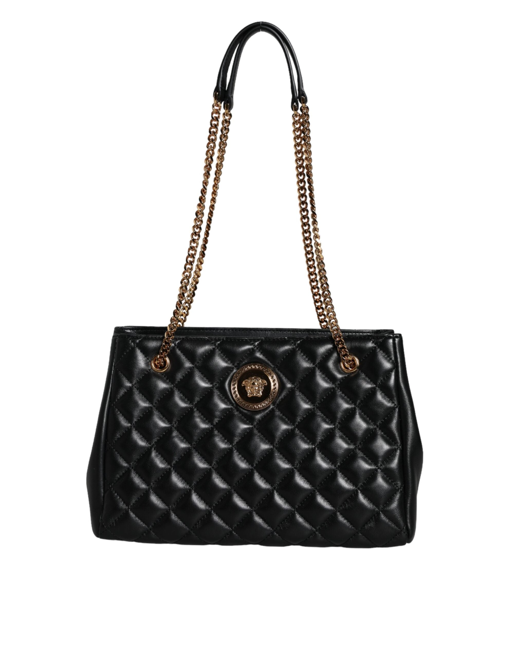 Versace Black Quilted Nappa Leather Shoulder Chain Strap Bag - ACCEXO
