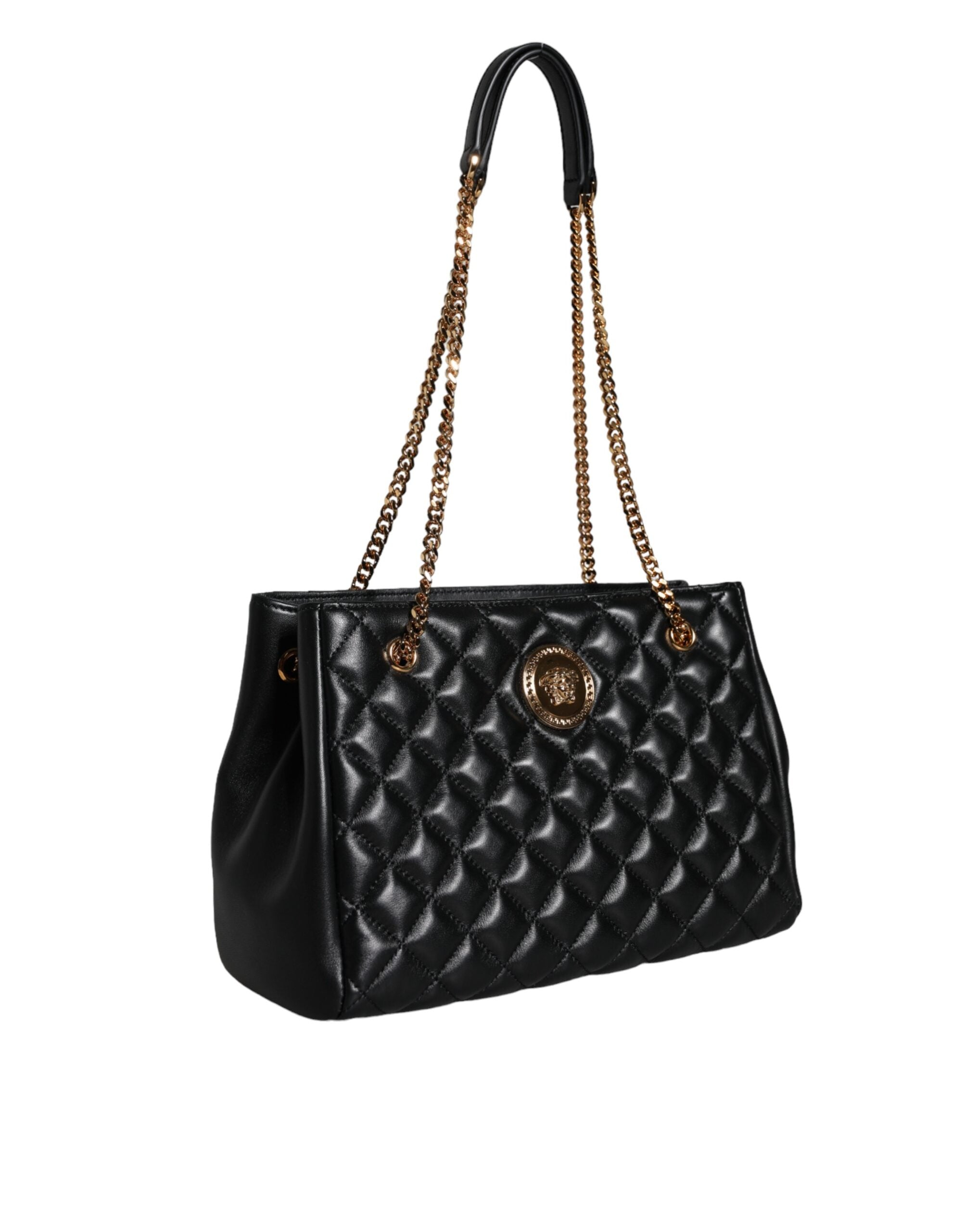 Versace Black Quilted Nappa Leather Shoulder Chain Strap Bag - ACCEXO