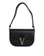Versace Black Grainy Calf Leather Logo Crossbody Shoulder Bag - ACCEXO