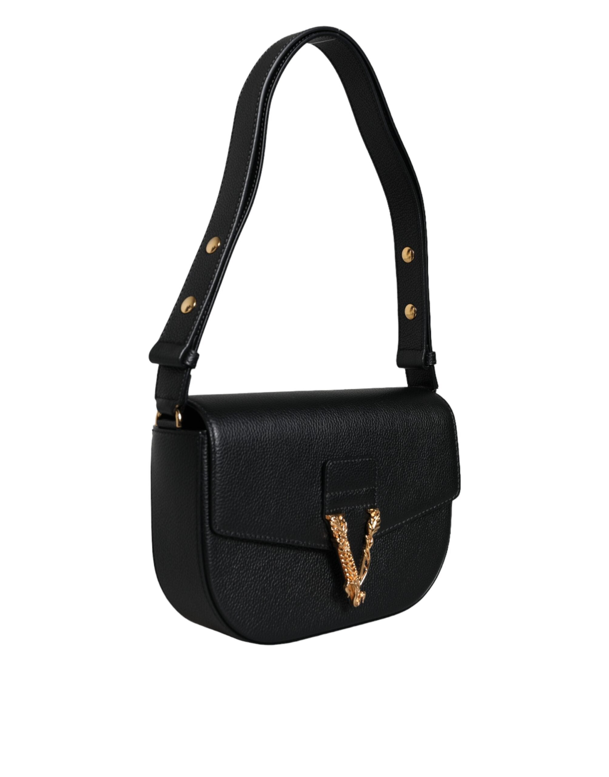 Versace Black Grainy Calf Leather Logo Crossbody Shoulder Bag Secondary image