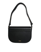 Versace Black Grainy Calf Leather Logo Crossbody Shoulder Bag - ACCEXO