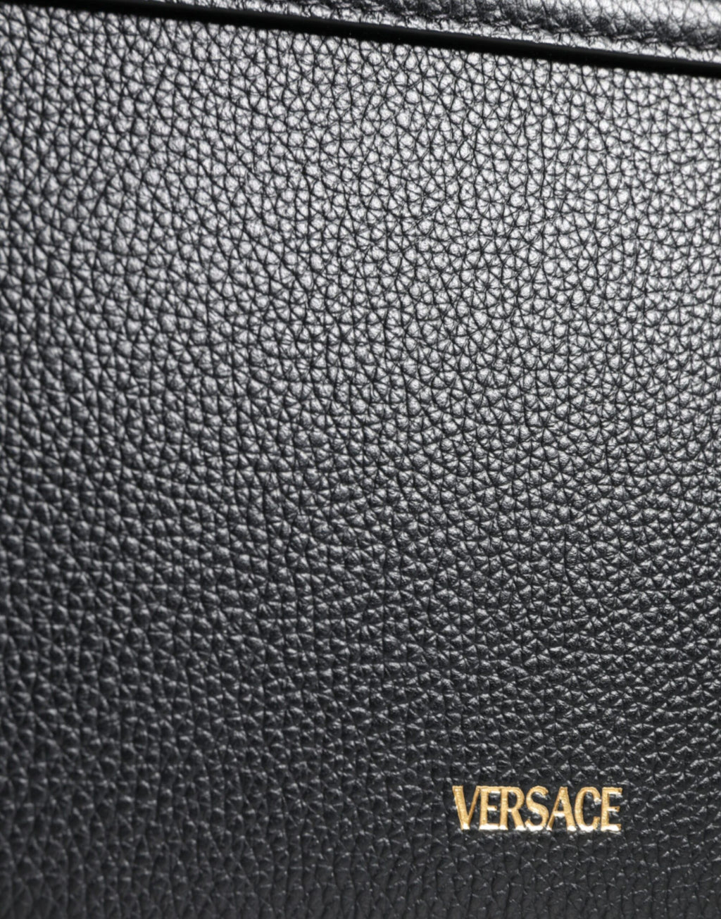 Versace Black Grainy Calf Leather Logo Crossbody Shoulder Bag - ACCEXO