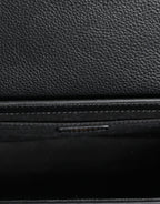 Versace Black Grainy Calf Leather Logo Crossbody Shoulder Bag - ACCEXO