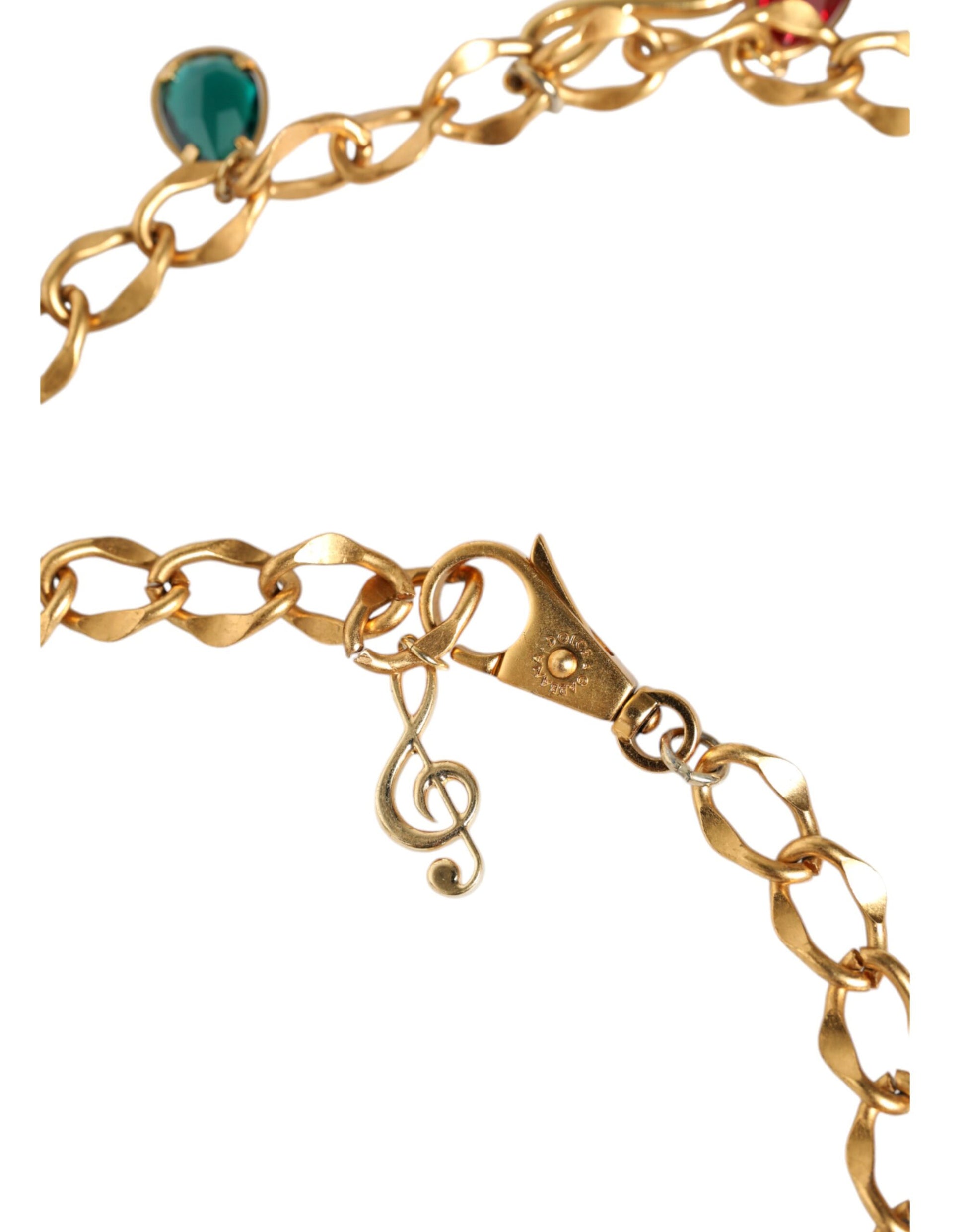 Dolce & Gabbana Gold Tone Brass Fruity Crystal Embellished Waist Chain Belt - ACCEXO