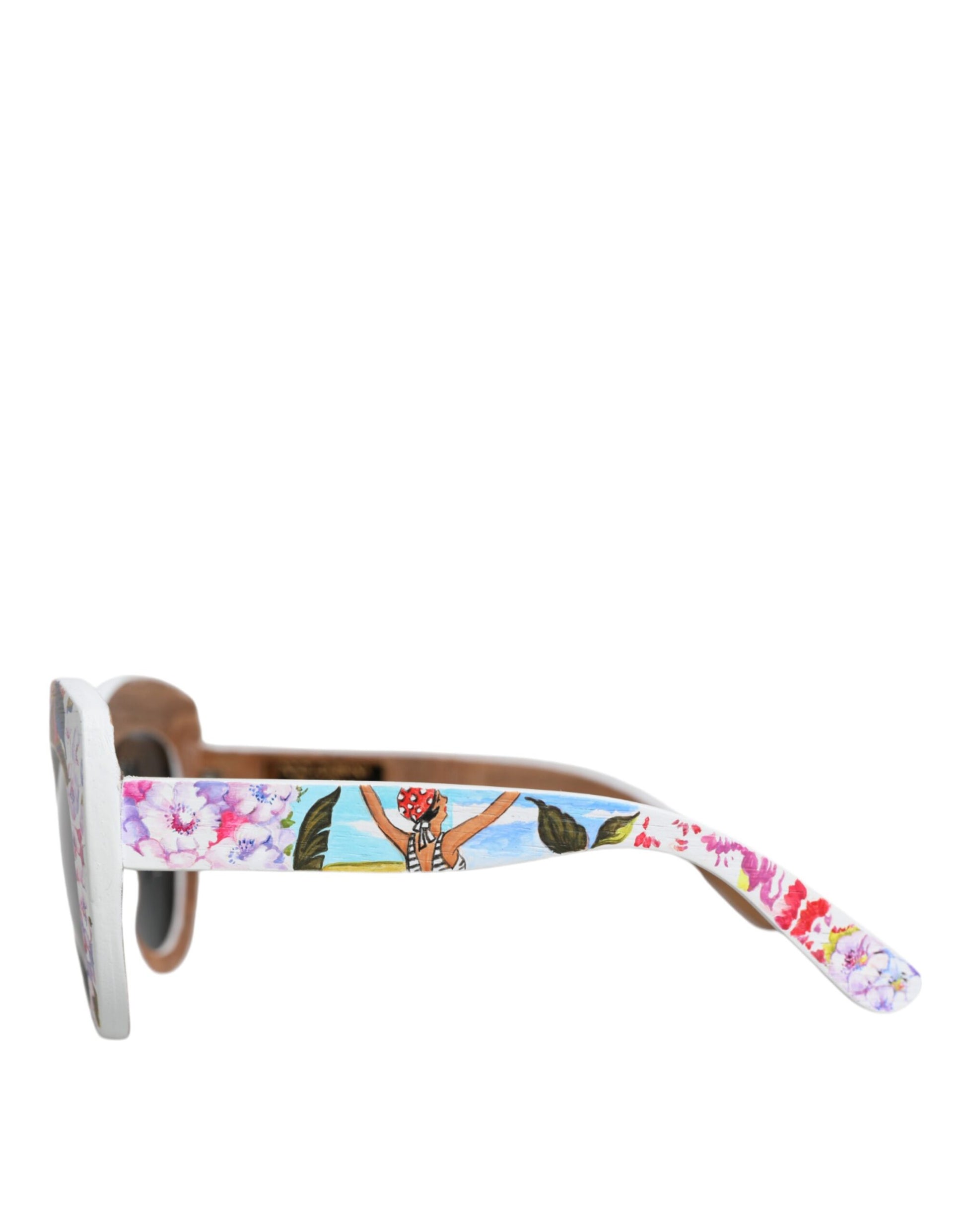 Dolce & Gabbana Multicolor Wood Crystal Brass Frame Floral Hand Paint Sunglasses - ACCEXO