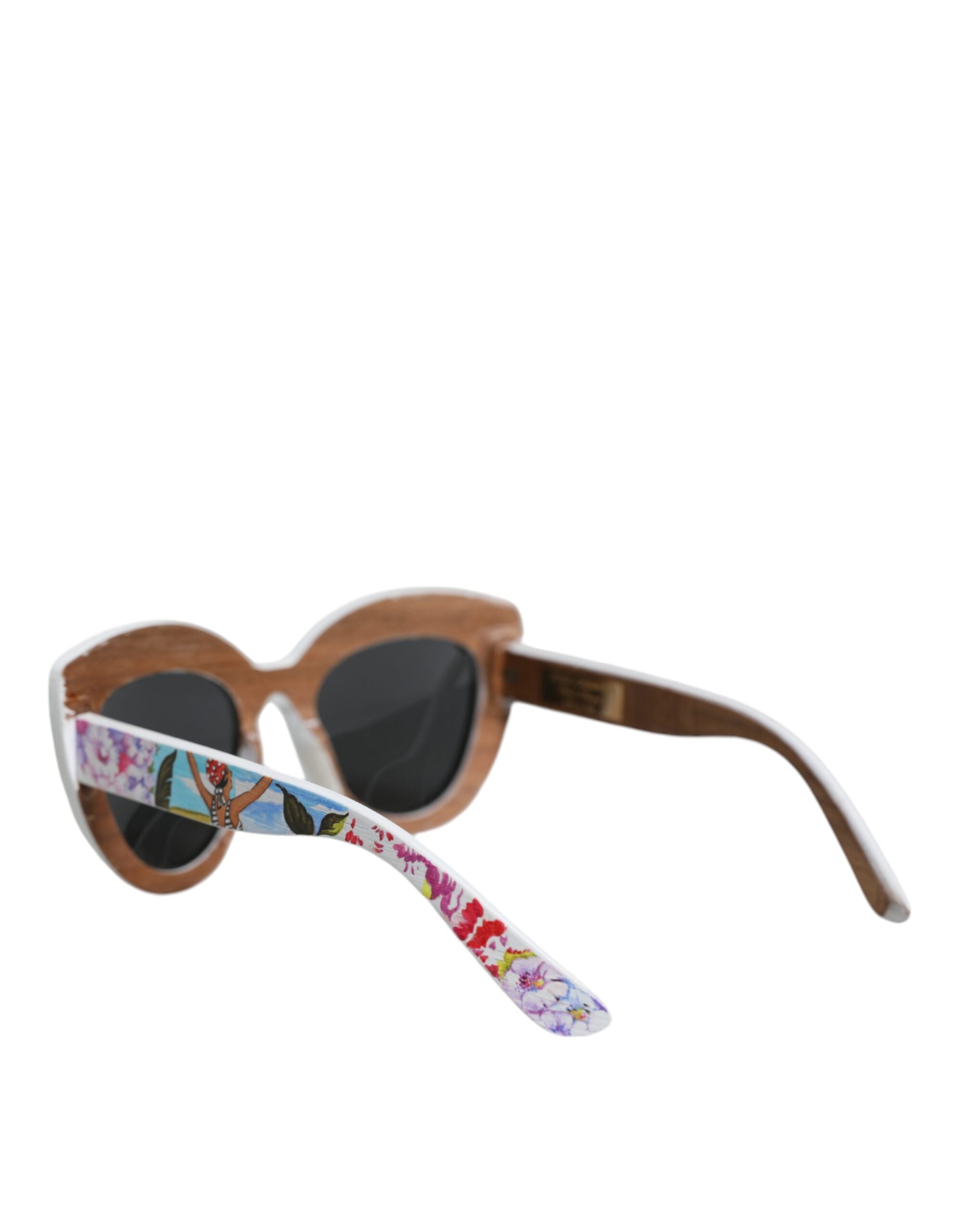 Dolce & Gabbana Multicolor Wood Crystal Brass Frame Floral Hand Paint Sunglasses - ACCEXO