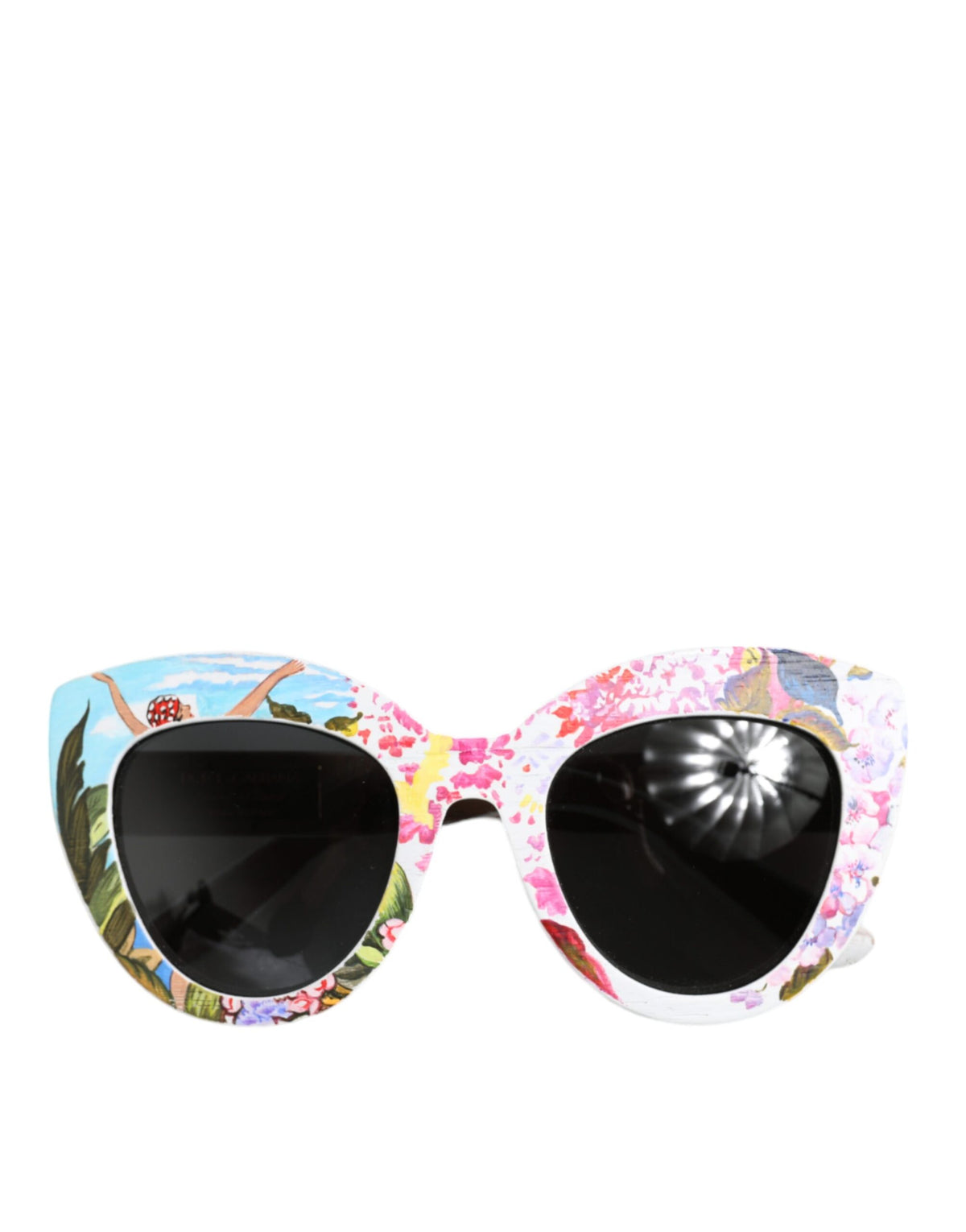 Dolce & Gabbana Multicolor Wood Crystal Brass Frame Floral Hand Paint Sunglasses for Women