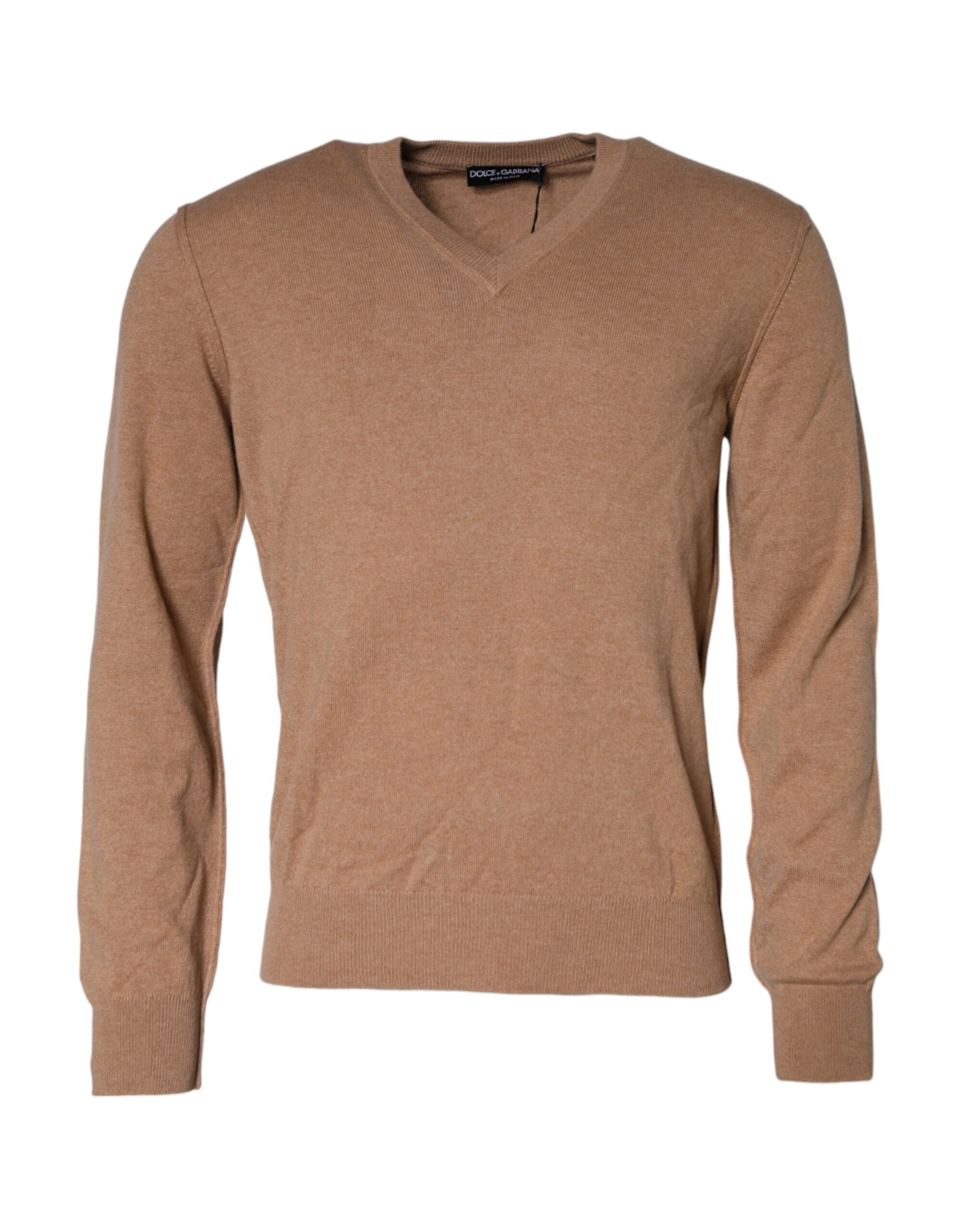 Dolce & Gabbana Brown Cashmere Knit V-neck Pullover Sweater - ACCEXO
